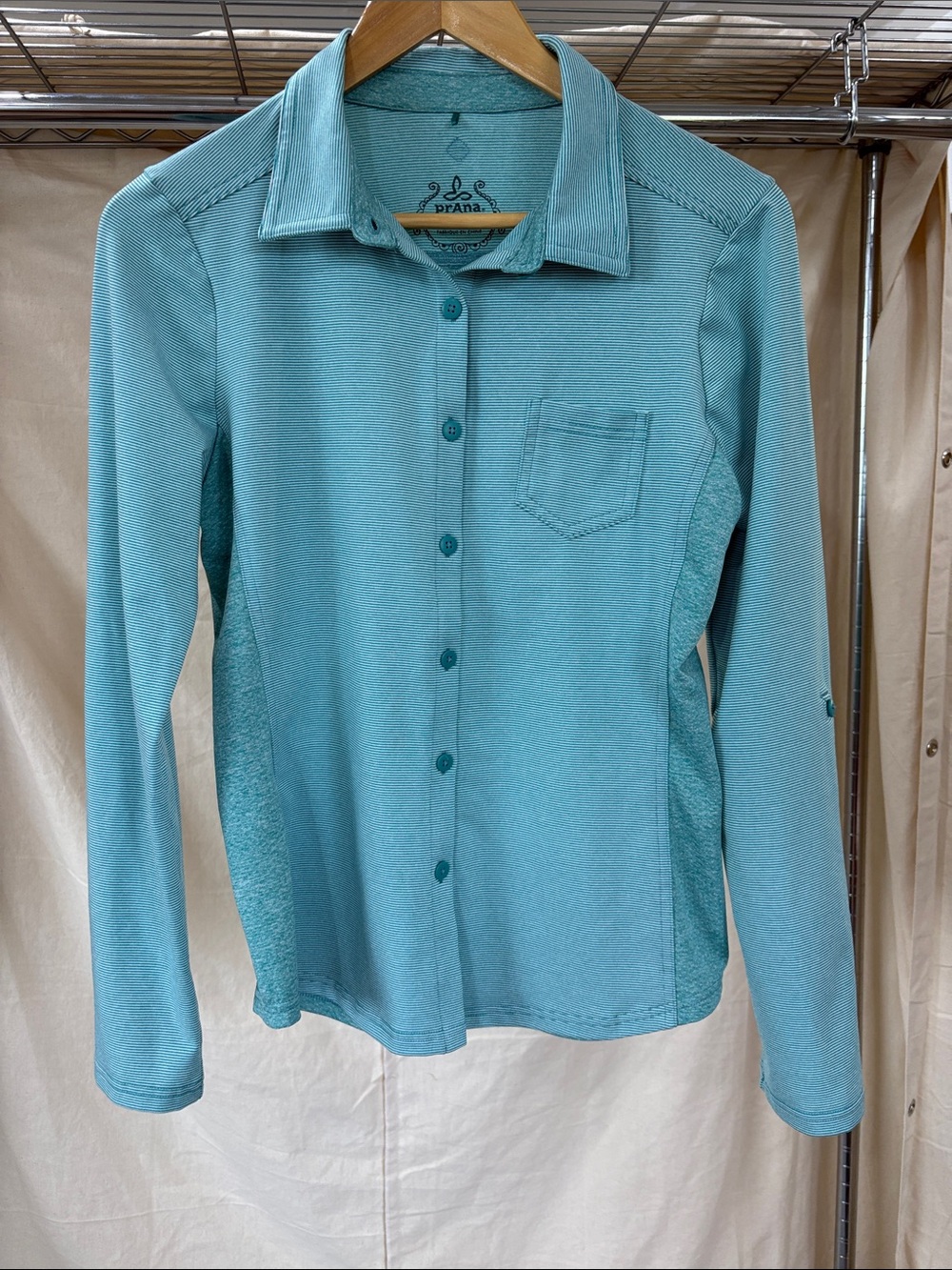Prana Teal Long-Sleeve Button-Up Shirt